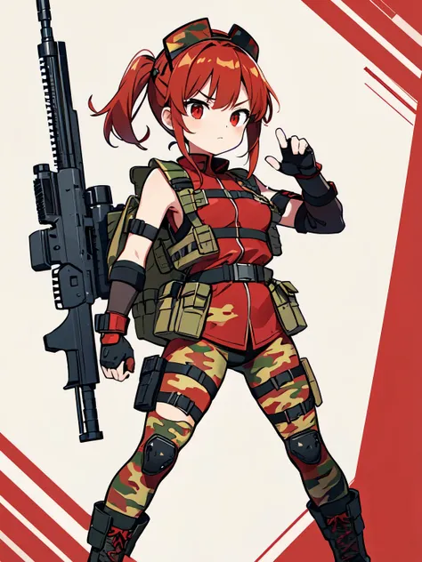 ((red camouflage)), ((1girl)), tactical maid, tactical clothes red camouflage, (tactical) light vest, tactical light equipment, ...