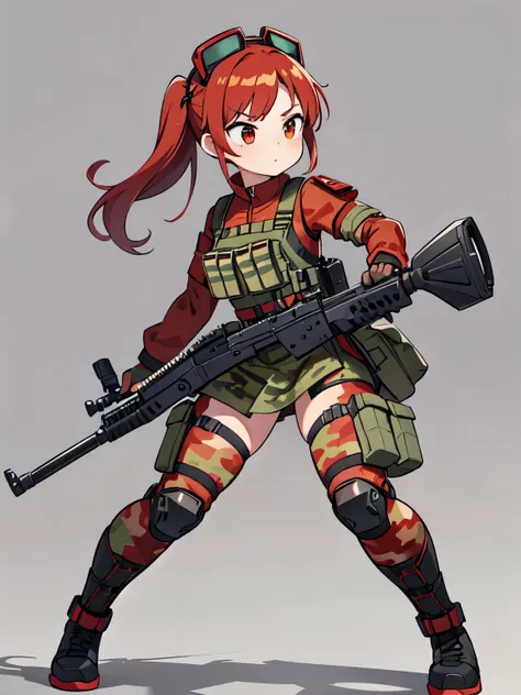 ((red camouflage)), ((1girl)), tactical maid, tactical clothes red camouflage, (tactical) light vest, tactical light equipment, ...