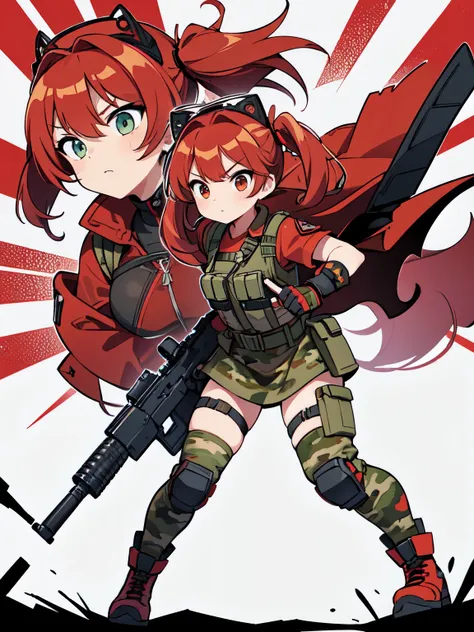 ((red camouflage)), ((1girl)), tactical maid, tactical clothes red camouflage, (tactical) light vest, tactical light equipment, ...