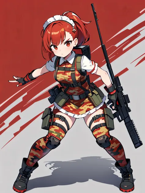 ((red camouflage)), ((1girl)), tactical maid, tactical clothes red camouflage, (tactical) light vest, tactical light equipment, ...