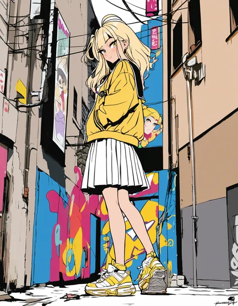 score_9,score_8,score_7_up,source_anime, rating_questionable, back alley, stylish pose, ceiling, from side, squatting, sneakers ...