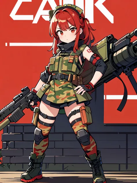 ((red camouflage)), ((1girl)), tactical maid, tactical clothes red camouflage, (tactical) light vest, tactical light equipment, ...