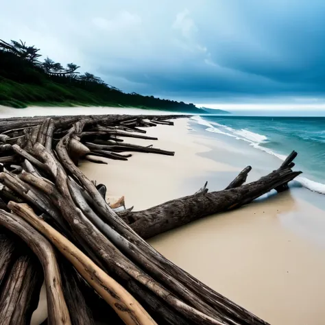 trees that have been washed up on the beach by the ocean, a picture by Richard Gruelle, flickr, land art, unfinished roots of white sand, incredibly beautiful, beach trees in the background, breath taking, breath taking beautiful, driftwood, enigmatic natu...