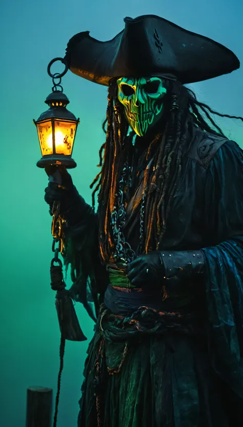 Beneath the spectral glow of a crescent moon, the Dread Corsair prowls the misty docks of a haunted harbor, where the echoes of lost pirate shanties mingle with the chilling sound of creaking wood and lapping waves. This spectral figure is draped in ragged...