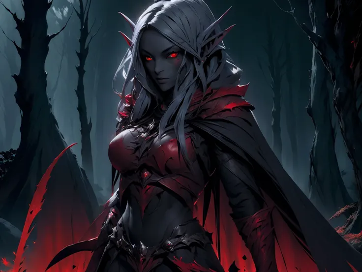 (masterpiece, highest quality, best quality, beautiful and aesthetic:1.2), upper body, drow female with long hair, (pointy ears:...