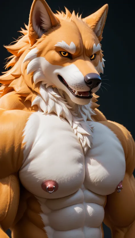 score_9, score_8_up, score_7_up, "close-up 3d render of a strikingly handsome male wolf in a fursuit, showcasing his muscular ch...