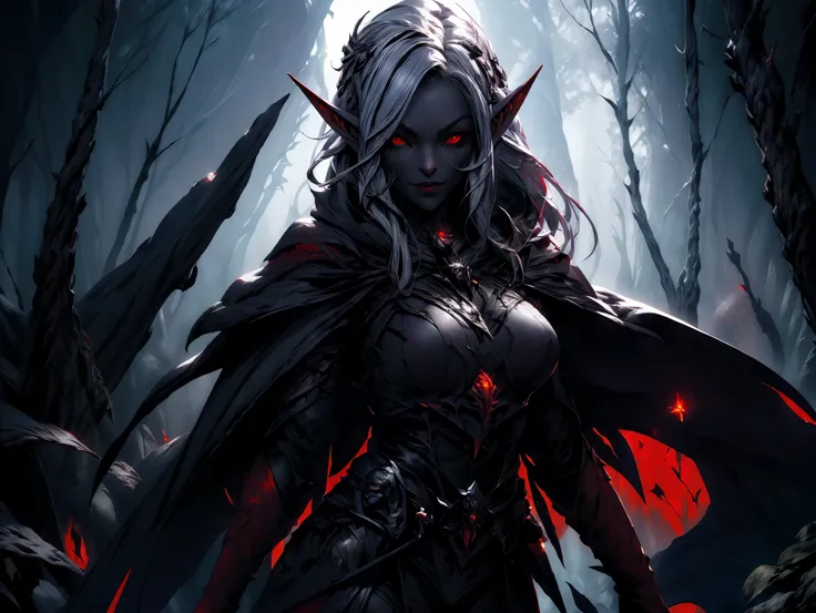 (masterpiece, highest quality, best quality, beautiful and aesthetic:1.2), upper body, drow female with long hair, (pointy ears:...