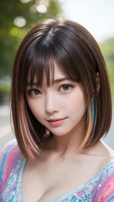 (((Colorful clothes))),A young woman with flowing pastel hair, surrounded by floating crystal bubbles filled with miniature dreamscapes, smiles gently under a sky illuminated by two suns, giving a magical glow to her face. Ultra-detailed, soft focus, and e...