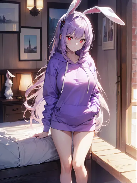 (Close-up:1.3),Realistic,Best Quality, Super detailed, High-quality CG rendering, The most delicate and beautiful, Floating gently,  High Resolution , ( 1 girl), (Best Quality,4K,8k,masterpiece:1.2), ( light purple hair :1.5),(Pretty long hair:1.5),(Red ey...