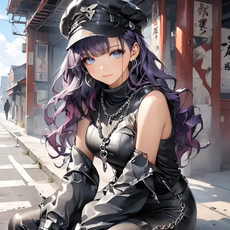 Masterpiece, 4K, HDR, full HD, (best quality), (ultra detailed), (only), intricate ANIME TYPE, best quality, 1girl, deep purple hair , hyper beautiful face, purple hair, perfect anatomy, shiny skin, full body, alone (shiny purple hair, long hair), looking ...