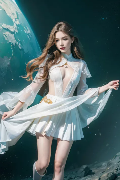 (((Highest quality:1.4))), ((Super Detail:1.4)), Ultra-high resolution, (high-quality images of the full body), 8k, high definition, (((Beautiful face)), Beautiful green eye), soft makeup lipstick, pale nature white skin female, beautiful chests, long hair...