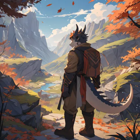 dragon,  stand on a mountain trail  ， Fallen leaves , Artie Guérin 8 K,  inspired by Sylvain Sarrailh ,  Makoto Shinkai Cyril Rolando ,  conceptual art wallpaper 4K ,  digital concept art ,  Cyril Rolando and Goro Fujita , } Inspired by Artie Guerin &#39; ...