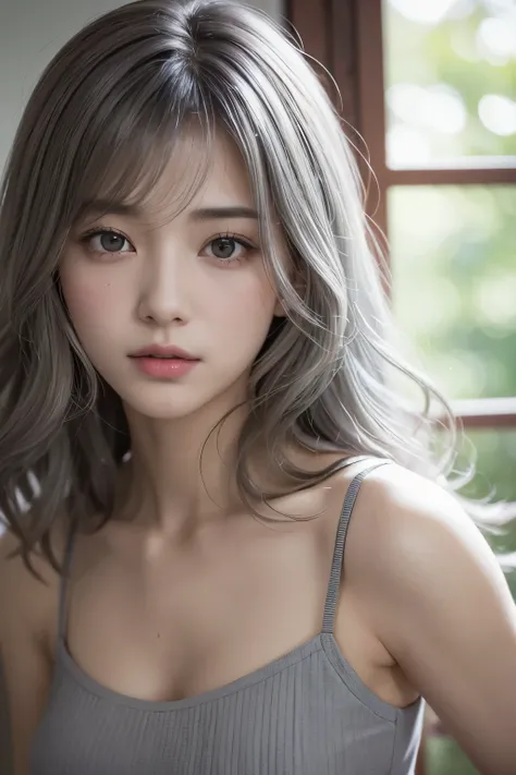 masterpiece, 8k,  Award Winning Photos , photoRealistic, Realistic, 非常に Details,  super high definition, Ray Trakun, ///1 person, The most beautiful, 20 years old , (sexy,  Japanese idol), (Gray Hair:1.2),///人間の Details つやつやした肌 ,  Detailsな肌 , Beautifully  ...