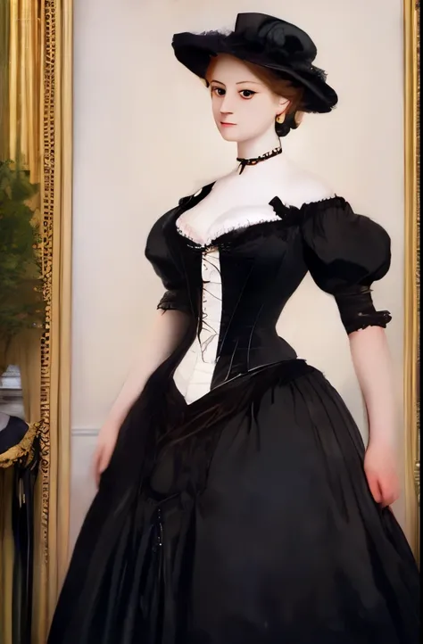 a painting of a woman in a black dress and hat, victorian lady, a beautiful victorian woman, fantasy victorian art, elegant portrait, victorian female portrait, victorian era painting, beautiful character painting, elegant oil painting, elegant digital pai...