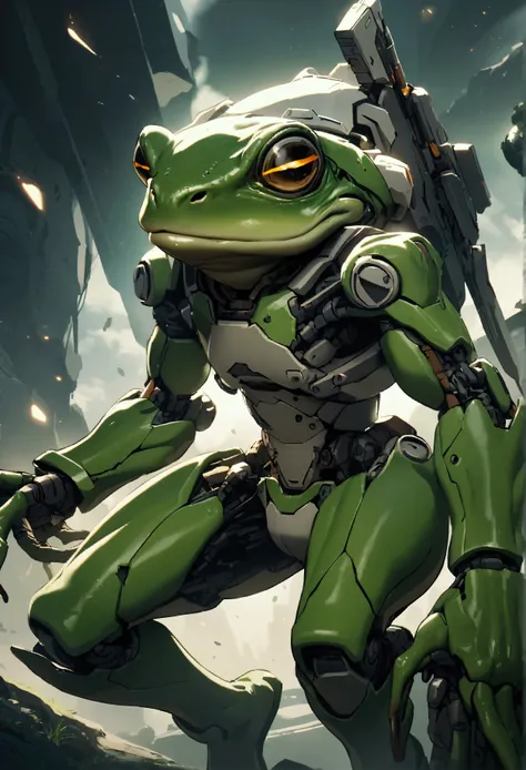 Video of a very strong frog turning into a cyborg frog with futuristic weapons 