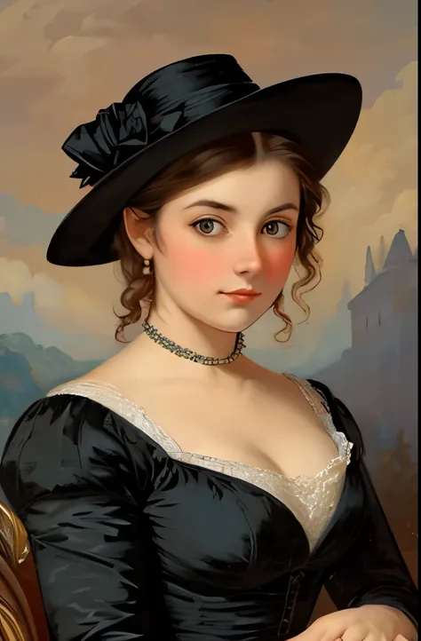 a painting of a woman in a black dress and hat, victorian lady, a beautiful victorian woman, fantasy victorian art, elegant portrait, victorian female portrait, victorian era painting, beautiful character painting, elegant oil painting, elegant digital pai...