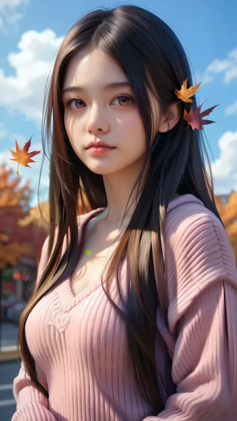 ,Score_9,Score_8_high,Score_7_high, 20 years old, ((( Photorealistic ))), 8k, HD,  beautiful girl ,  black hair , very long Hair, straight hair, Closed mouth,(Fission) , open neckline, 
1 girl,  detailed face ,  the face of a beautiful woman, Pullover, aut...