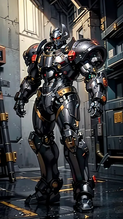 (masterpiece:1.5, best quality:1.5, extremely delicate:1.5, dynamic angle:1.5), ((male:1.5)), Biomimetic humanoid Mecha, green eyes, fully enclosed shoulder guards, matching arm and leg guards, gemstone, full body, full armor, the design balances heavy wit...