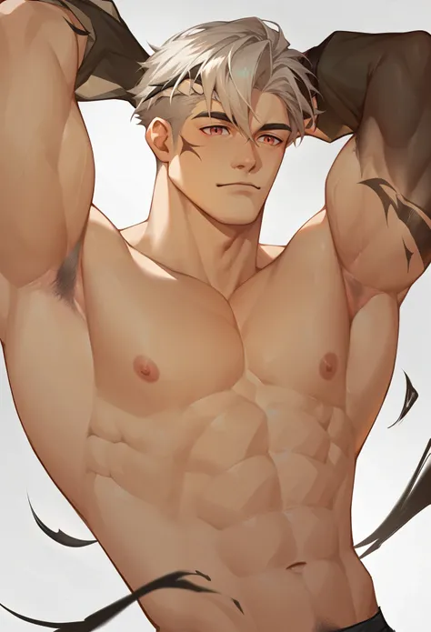  zaikao, zaikao style, male, male focus, muscle, 1boy, short hair, armpit fetish