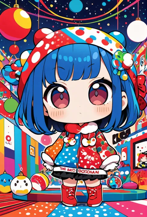  Ultra-realism Yayoi Kusama colorful style,  simple line acronym ，Abstract art，(((The most beautiful girls))), Kind Face. (((Chibi))), Pop and stylish design , Dark Eyes, (((Holiday Room))), (((Cute Protozoan)))