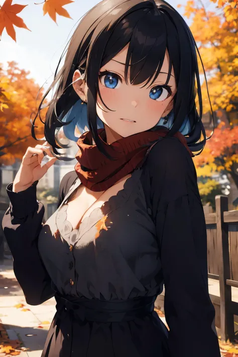 ((Top Quality)), ((Excellent)), (Details),((Japanese)),Black Hair, ((Girl)),((Straight Hair)),Shiny Hair, , Medium Bust, ((Blue Eyes)),(Sexy Knit Dress with Holes)1.4,(Navel)1.4,(Excellent)1.3,(Frowning Face, Shame), (Full Face Blush)1.4, (Long Hem)1.3,(Op...