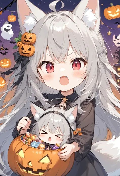 thin and soft painting style 、white fox girl 、gray hair、  smooth long hair  、fox ears、  fox's fluffy tail  、ruby eyes、slanted ey...