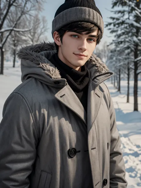 (best quality), 1boy, male, 24 years old, young man, pale skin, black hair, short hair, short messy bangs, grey eyes, perfect ey...