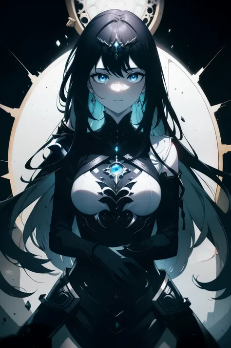 (masterpiece,  The best quality ,  Ultra High Resolution ), 1 Girl,  to a standing, ((wearing open black steel helmet)), (armor, suit of paladin armor, glistening black armor), ((Pitch black, Pitch black hair:0.7), Cut long hair,  pale skin , ((blue Eye)),...