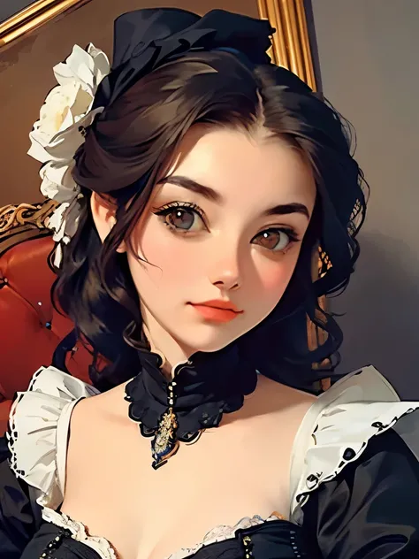 a painting of a woman in a black dress and hat, a fine art painting inspired by Franz Xaver Winterhalter, trending on cg society, gothic art, victorian lady, a beautiful victorian woman, elegant portrait, fantasy victorian art, victorian female portrait, v...