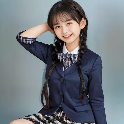 (Highest quality, masterpiece:1.2), Highest quality, High resolution, 1080P, 8k, (A noble, graceful and 13yo Japanese young long hair lady who have a best proportion are seated giggling at me with extreme beatitude, laughing and posing like a fashion model...