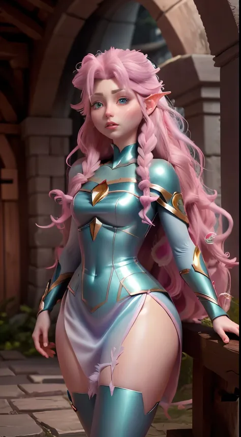 elfgirl (rose quartz waifu su-elsa waifu frozen disney  mezclando modelos .) (ultra fusion of white and pink hair) highly detail...