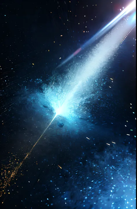 A lot of shiny blue particles are scattered, 