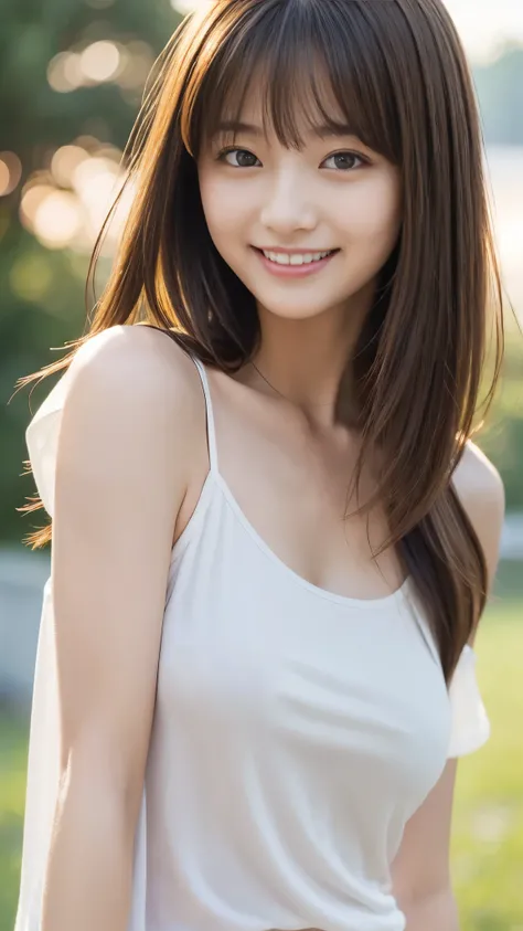masterpiece, best quality , super high definition, Super detailed, Sharp focus, 1 girl, Alone, amazingly beautiful and sexy Japanese model in check shirt, Age 19, viewers almost at night:1.3, (bright smile:0.6), Of the check shirt (blouse), dusk, su...