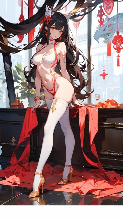 masterpiece，  best quality，Snake Girl，whole body，纯White背景， Detailed Specifications，White，High heel， perfect figure ， Sparkling Eyes ，Sexy，Tattoo，Extremely beautiful，transparent，nude