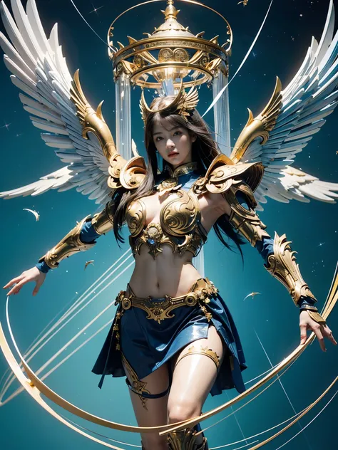 (masterpiece, highest quality, Realistic photos), ((Angel floating in the air;1.4)), A very cute Japanese woman, A complex copper and brass mechanical armor with a Hawk and eagle motif., Beautiful big angel wings, (The wings are symmetrically paired;1.5), ...