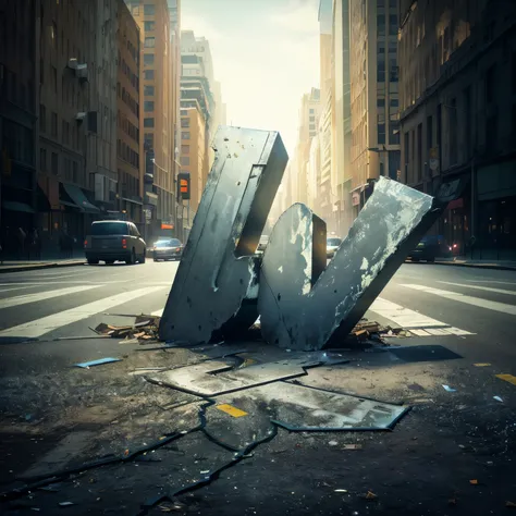 there is a large metal w sign on the ground in the middle of the street, the letter w, creative photo manipulation, photo manipulation, photo - manipulation, inspired by Chris LaBrooy, by Walenty Wańkowicz, amazing photo, best on adobe stock, very realisti...