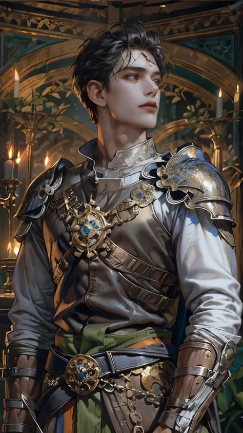 (absurd,  High definition,  superdetailed , HDR), masterpiece,  intricate details ,  Best quality , Knight Perseus ,  man with formidable appearance, calm,  cool royal outfit ,  black light armor ,  short hair , dark skin, mature,  fantastic outfit ,  show...