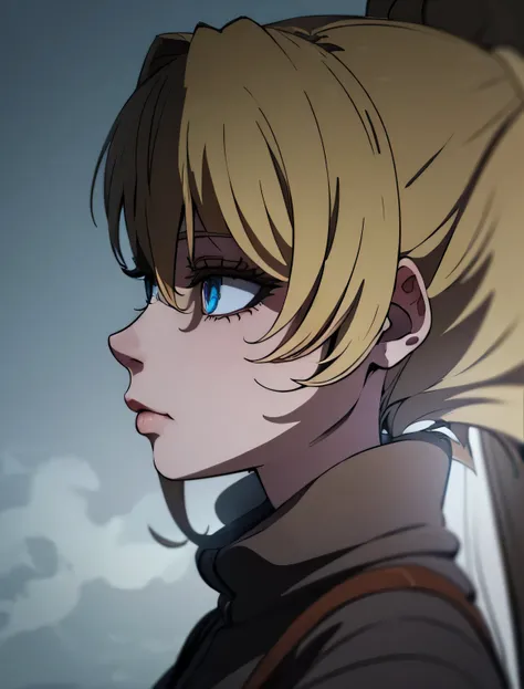 Close up, There is a woman alone in the town of silent hill done in a anime style, strange atmosphere, silent hill inspired, silent hill promotional image, visually alluring, clever use of liminal imagery, cold colors, muted colors, subject is wearing a dr...