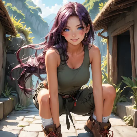 Masterpiece, 4K, HDR, full HD, (best quality), (ultra detailed), (only), intricate ANIME TYPE, best quality, 1girl, deep purple hair , hyper beautiful face, purple hair, perfect anatomy, shiny skin, full body, alone (shiny purple hair, long hair), looking ...