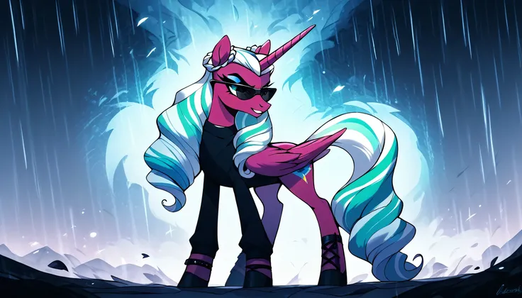 score_9, score_8_up, score_7_up, score_6_up, a serious female alicorn unicorn, opaline arcana from my little pony, she is depict...