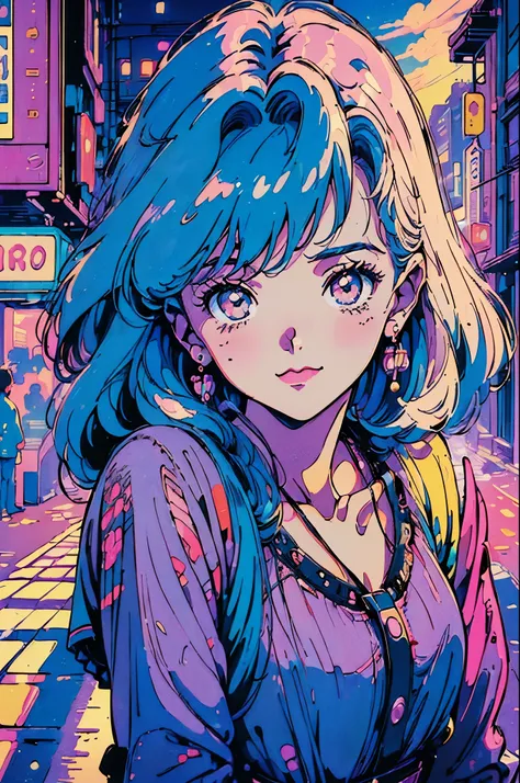 (80s, retro, city pop poster:1.5), (album cover), (masterpiece, highest quality, intricate details), (anime, figure), (pastel colour:1.3), Best Photo Poses, dynamic angle,
girl, alone, smile, perfect detail eyes, delicate face,
City scene, City of night, T...