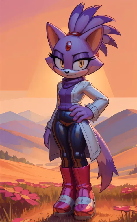 [Blaze the cat], [Uploaded to e621.net; (Pixelsketcher), (wamudraws)], ((masterpiece)), ((HD)), ((High res)), ((solo portrait)), ((birds eye view)), ((feet visible)), ((detailed fur)), ((detailed shading)), ((cel shading)), ((beautiful render art)), ((intr...