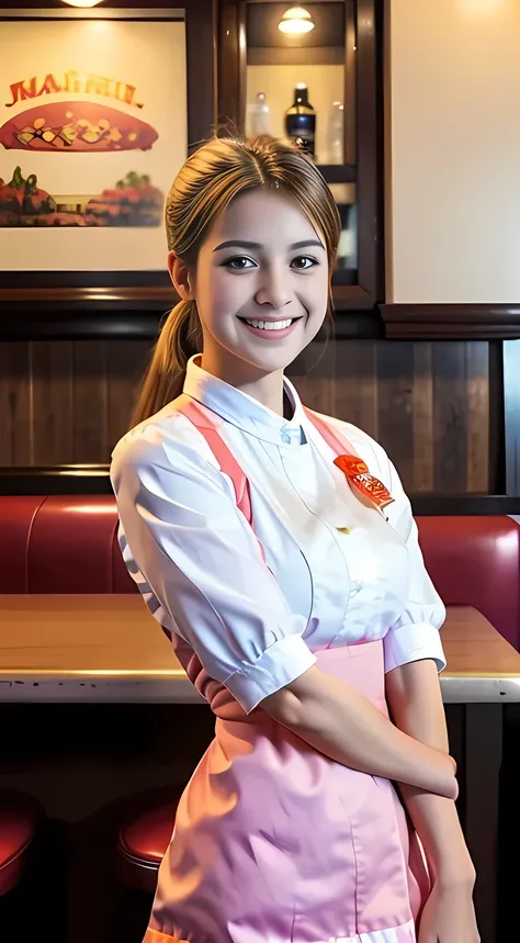 expensive_quality,Best quality,masterpiece,One Girl,Waitress, watching viewers,(smile:1.1),anna miller'She is wearing a uniform、Large Breasts、