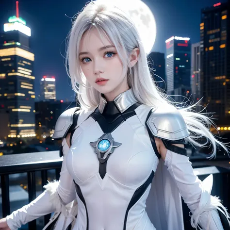 (masterpiece, 4k resolution, hyper-reality,  is very detailed ), (white costume superhero theme, extraordinary charm, girl on to...