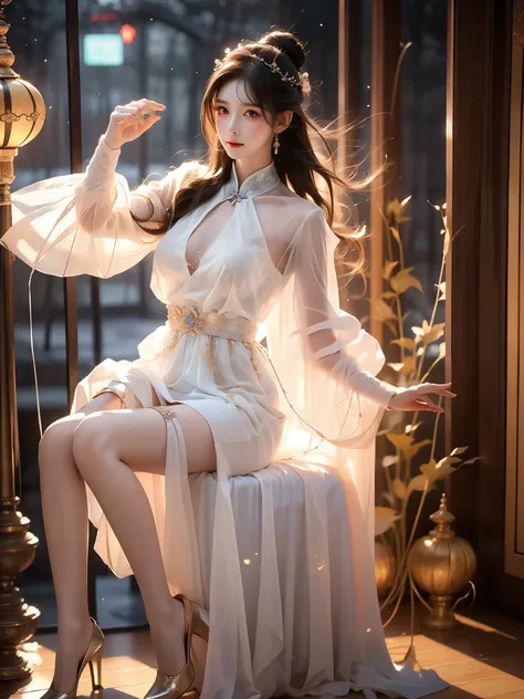 guqinghan,naraka,chinese clothes,china dress,, (asian beauty), ((full body)), ((natural and elegant posture)), (night, starry sk...