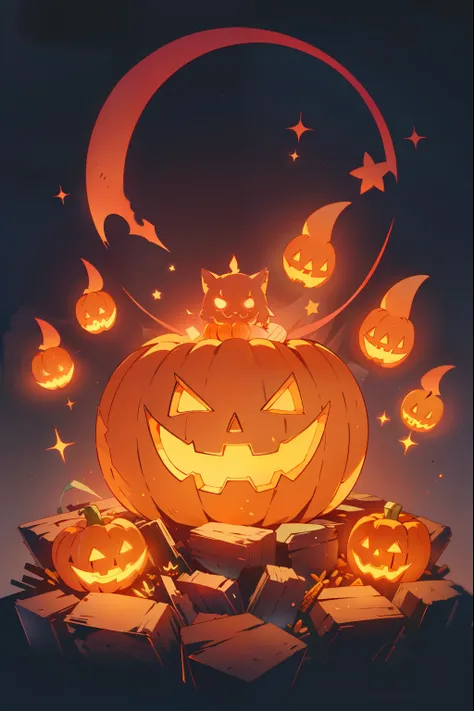 A scary , But charming ghost , sitting on a pile of corn candy, surrounded by glowing jack-o-lanterns