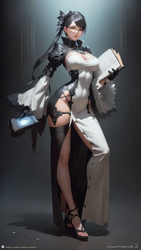 a woman in a black and white outfit holding a book, cushart krenz key art feminine, 2b, 2 b, 3 d render official art, detailed anime character art, beautiful full body concept art, smooth anime cg art, 2b nier automata, detailed full body concept art, high...