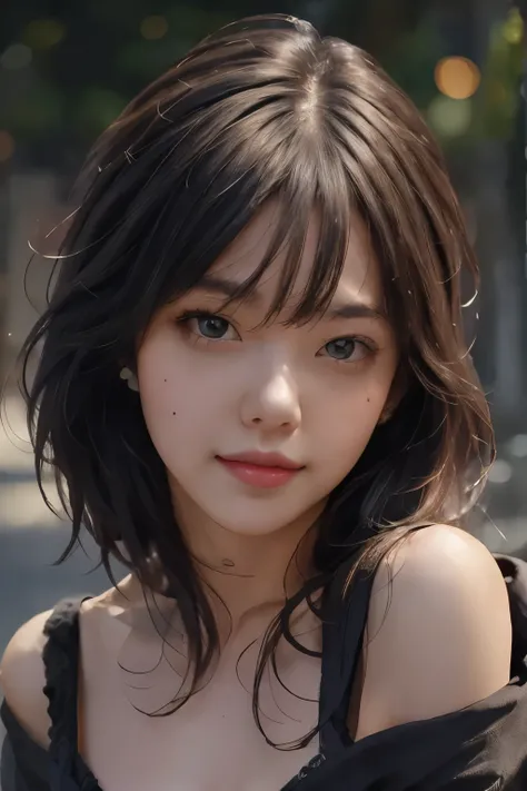 highest quality,masterpiece,ultra high resolution,(realistic:1.4),1 girl,shoulder,attractive,look at the camera,