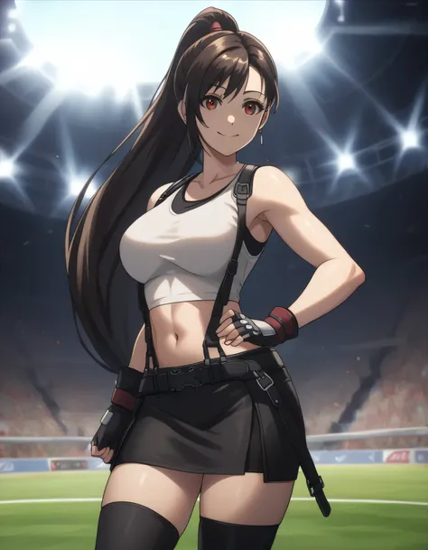 score_9, score_8_up, score_7_up, gsfghtr, ponytail, white tank top, mini black skirt, ((black suspender skirt)), ((black skirt s...