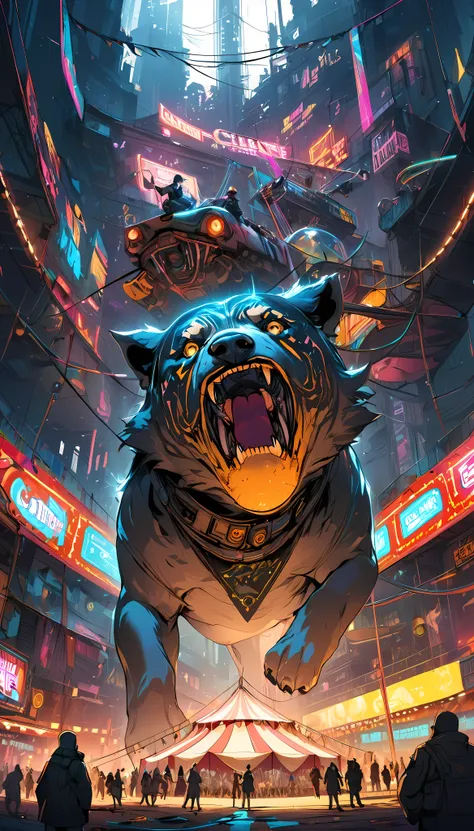 extreme illustration,  cyberpunk,  CIRCUS,  dynamic 